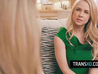 Blonde milf gets bareback by shemale