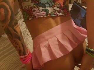 Beauty tranny Violett Pigtails public