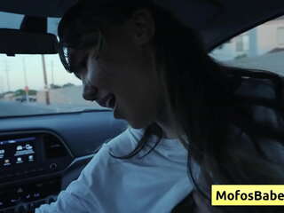 Sexy and beautiful asian girl seduces her friend with her amazing natural boobs and suck his dick in the car - Tomie Tang&comma; Charles Dera