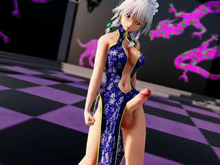 Futa dances in a dress with a huge cock